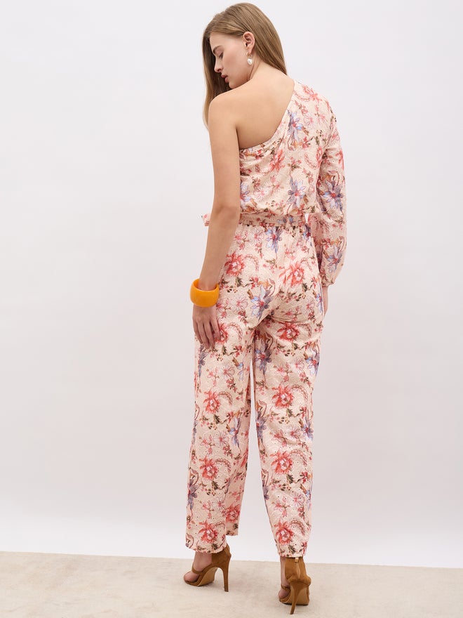 Styli Styli Floral Printed Shiffli One-Shoulder Top and Wide Leg Pants Co-Ords  - Image 5