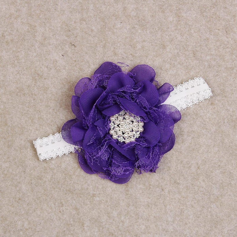 Nishine 2pack Newborn Elactic Lace Crwon Headband Toddler Girls Fabric Flower Pearl Hairband for Baby Shower Birthday Gift PurpleLilac - Image 3