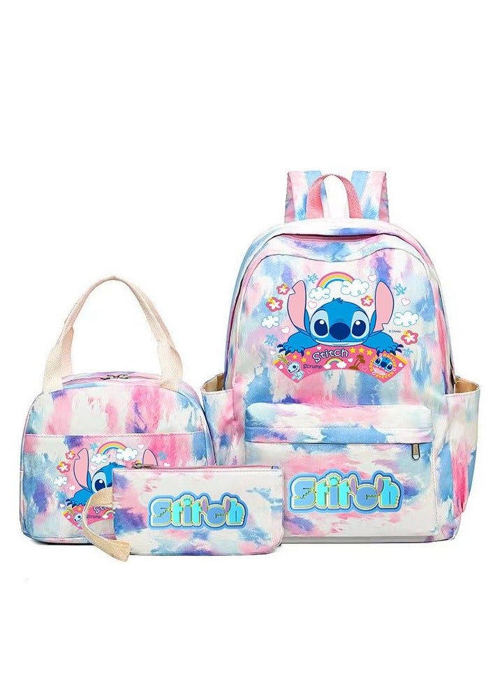 SKT Shiketro New Stitch Three-Piece Printed School Bag Student Backpack Lunch Bag Pencil Bag 31*43*16cm