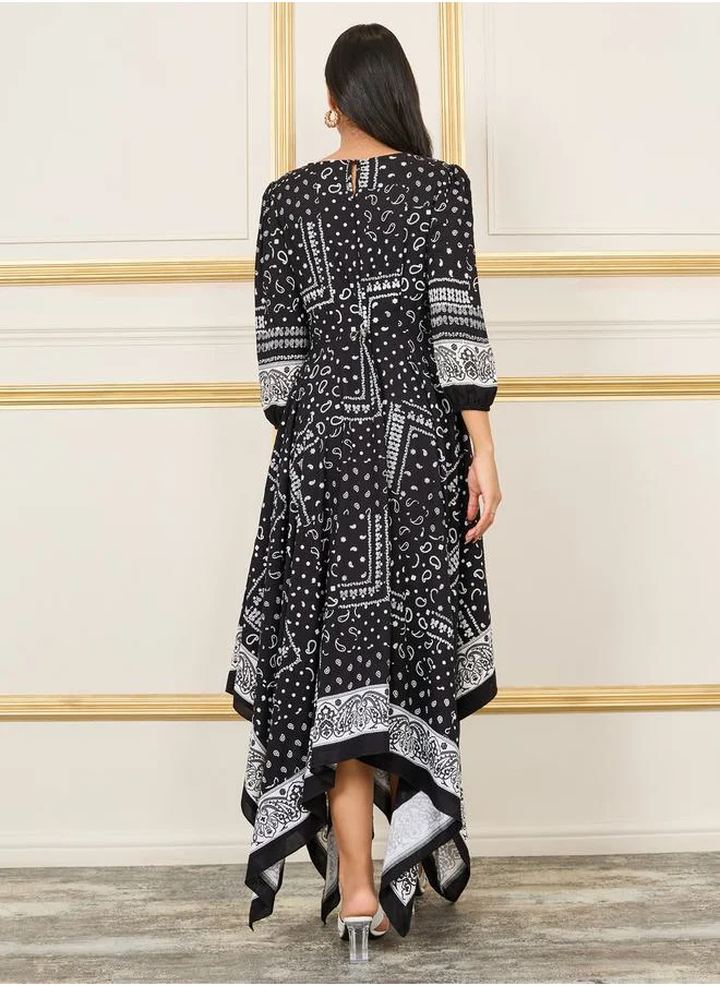ستايلي Handkerchief Print Asymmetric Hem Midi Dress