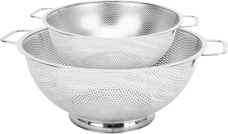 Kteniy 2PCS Colander for Kitchen, 3QT and 5QT, Stainless Steel Colander Strainer with Handle for Fruits Vegetables Cooking Food, Dishwasher Safe - Image 1