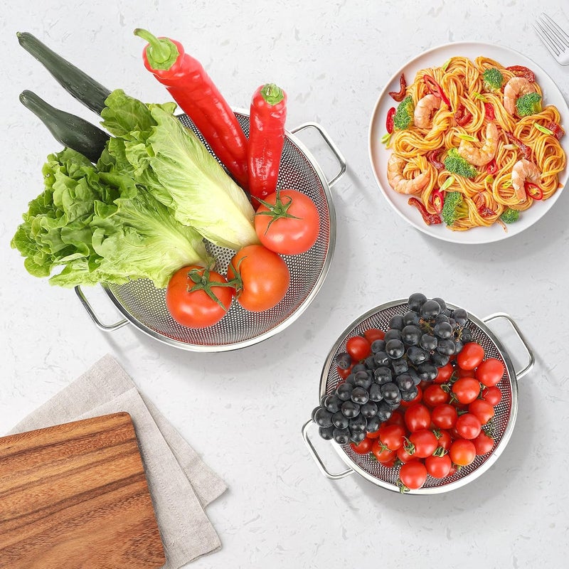 Kteniy 2PCS Colander for Kitchen, 3QT and 5QT, Stainless Steel Colander Strainer with Handle for Fruits Vegetables Cooking Food, Dishwasher Safe - Image 5