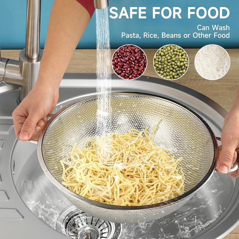 Kteniy 2PCS Colander for Kitchen, 3QT and 5QT, Stainless Steel Colander Strainer with Handle for Fruits Vegetables Cooking Food, Dishwasher Safe - Image 3