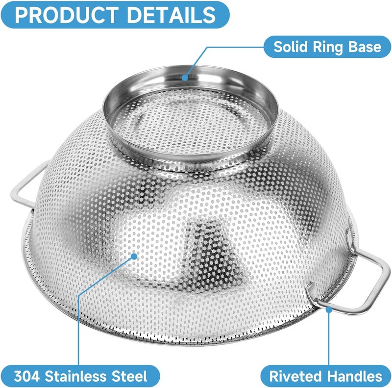 Kteniy 2PCS Colander for Kitchen, 3QT and 5QT, Stainless Steel Colander Strainer with Handle for Fruits Vegetables Cooking Food, Dishwasher Safe - Image 4