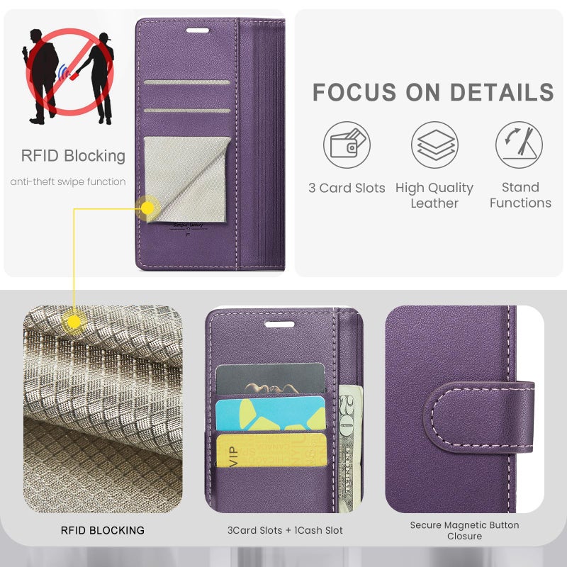 FLIPALM Wallet Case for iPhone 16 Pro Max, RFID Blocking Credit Card Holder, PU Leather Folio Flip Kickstand Protective Shockproof Cover for Apple 16 pro Max (Purple, for iPhone 16 Pro Max - 6.9'') - Image 3