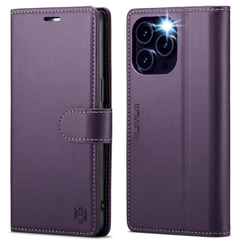 FLIPALM Wallet Case for iPhone 16 Pro Max, RFID Blocking Credit Card Holder, PU Leather Folio Flip Kickstand Protective Shockproof Cover for Apple 16 pro Max (Purple, for iPhone 16 Pro Max - 6.9'') - Image 1