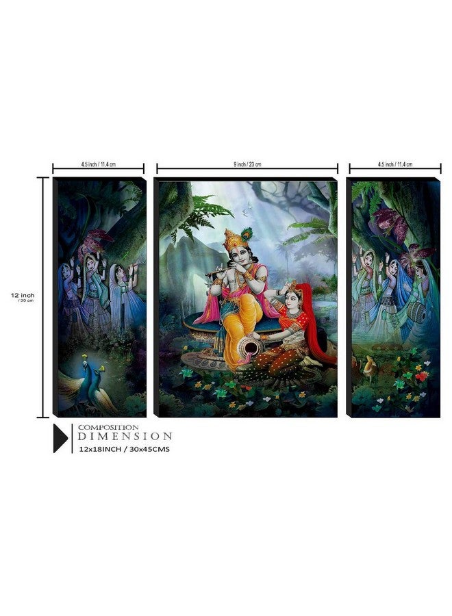 SAF paintings Set of 3 Radha krishna with dancing gopiya wall painting home décor items paintings for living room with frame wall décor painting 12 inch X 18 inch SAF-JM31048 - Image 3