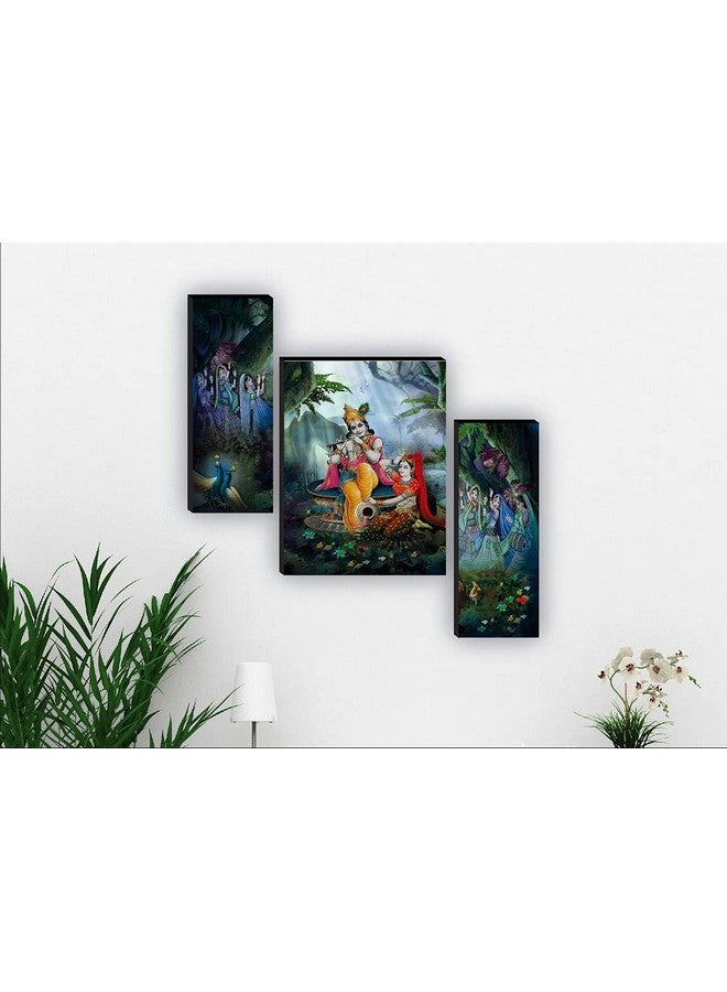 SAF paintings Set of 3 Radha krishna with dancing gopiya wall painting home décor items paintings for living room with frame wall décor painting 12 inch X 18 inch SAF-JM31048 - Image 2