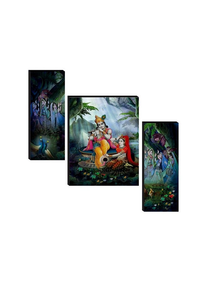 SAF paintings Set of 3 Radha krishna with dancing gopiya wall painting home décor items paintings for living room with frame wall décor painting 12 inch X 18 inch SAF-JM31048 - Image 1