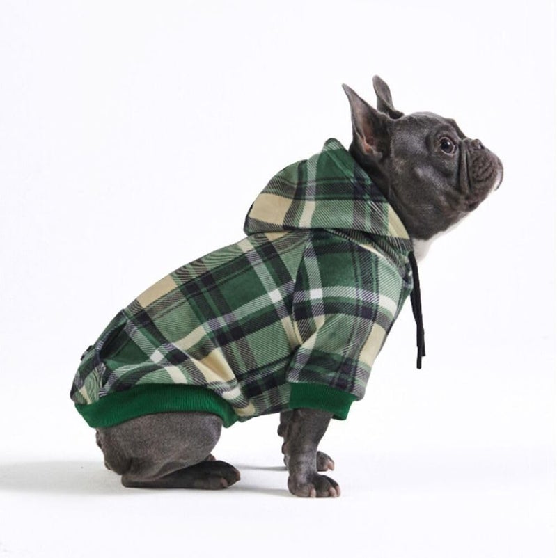 Spark Paws Dog Hoodie – Premium Dog Sweater for Small, Medium, and Large Dogs | Warm Outfits for French Bulldogs, Pitbull, Puppy, Winter Jacket Alternative - Green Plaid - L - Image 1