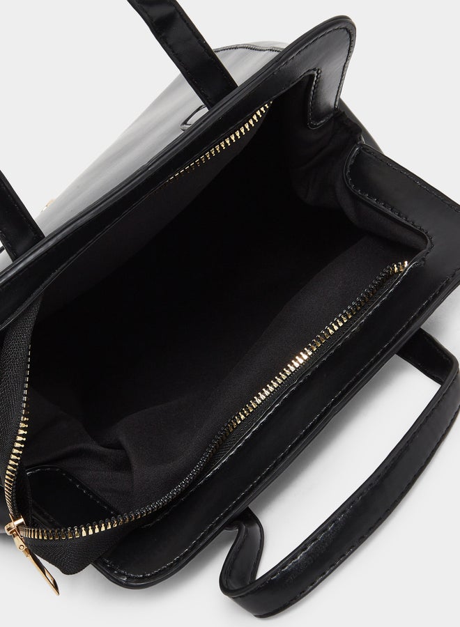Styli Black Structured Bag with Detachable Strap - Image 4