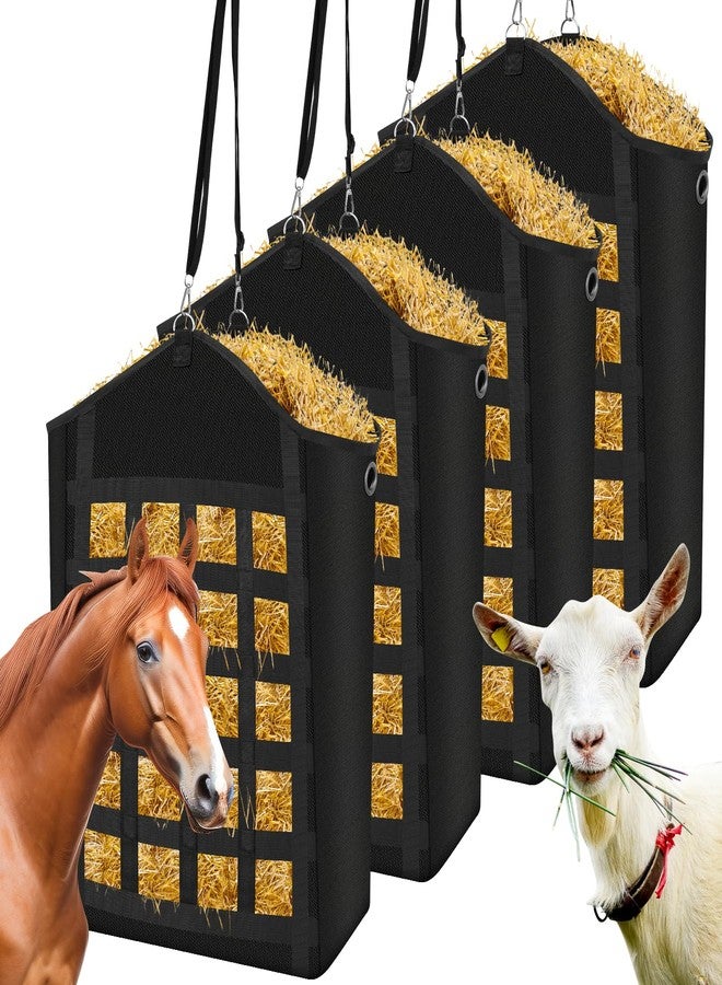 LeadGoods Hay Bags for Horses, 4pcs Slow Feed Hay Bags for Horses, Goats, Sheep, Donkey, Premium Oxford Hay Feed Bags with Front Hay Nets Design, Easy to Fill and Hang with Large Opening for Easy Filling - Image 1