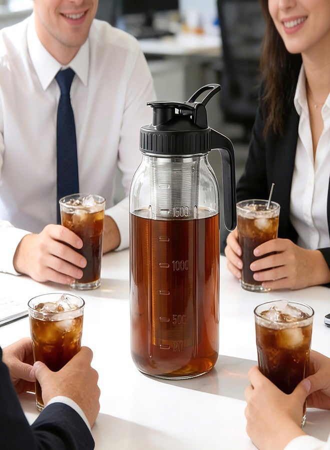 GMSWEET Cold Brew Coffee Maker 32 Oz Wide Mouth Mason Jar Pitcher With stainless steel Filter 1 Quart Airtight & Leak-Proof cold brew pitcher with pour spout lid and handle For iced Coffee Tea and lemonade - Image 5
