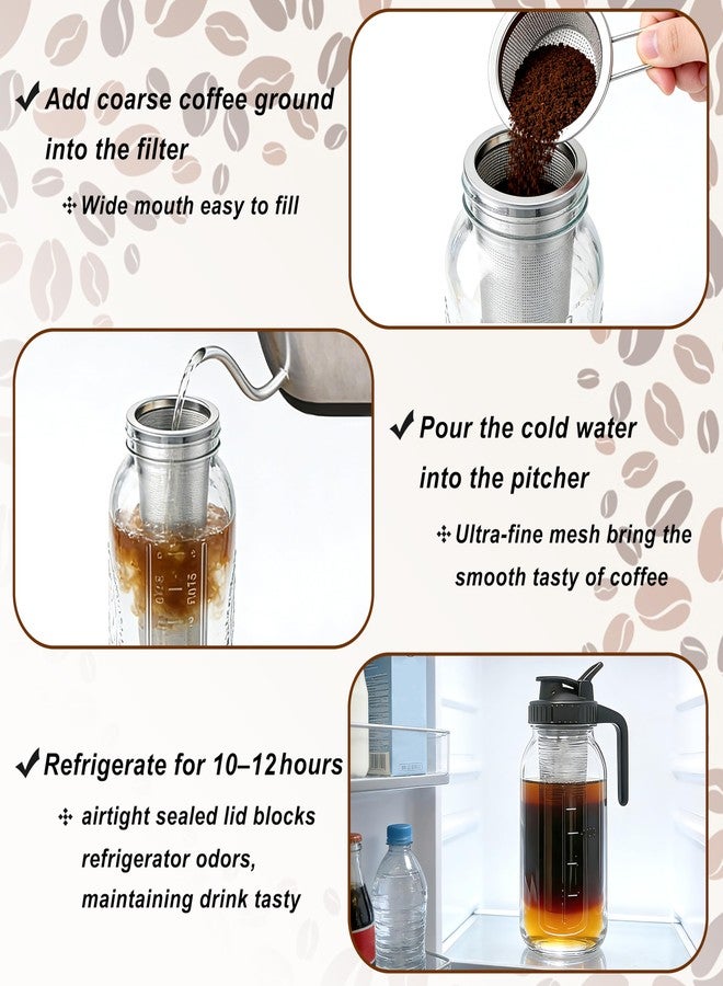 GMSWEET Cold Brew Coffee Maker 32 Oz Wide Mouth Mason Jar Pitcher With stainless steel Filter 1 Quart Airtight & Leak-Proof cold brew pitcher with pour spout lid and handle For iced Coffee Tea and lemonade - Image 4