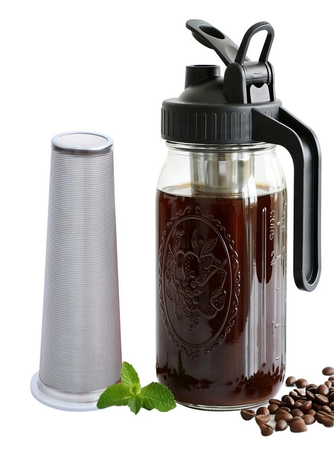 GMSWEET Cold Brew Coffee Maker 32 Oz Wide Mouth Mason Jar Pitcher With stainless steel Filter 1 Quart Airtight & Leak-Proof cold brew pitcher with pour spout lid and handle For iced Coffee Tea and lemonade - Image 1