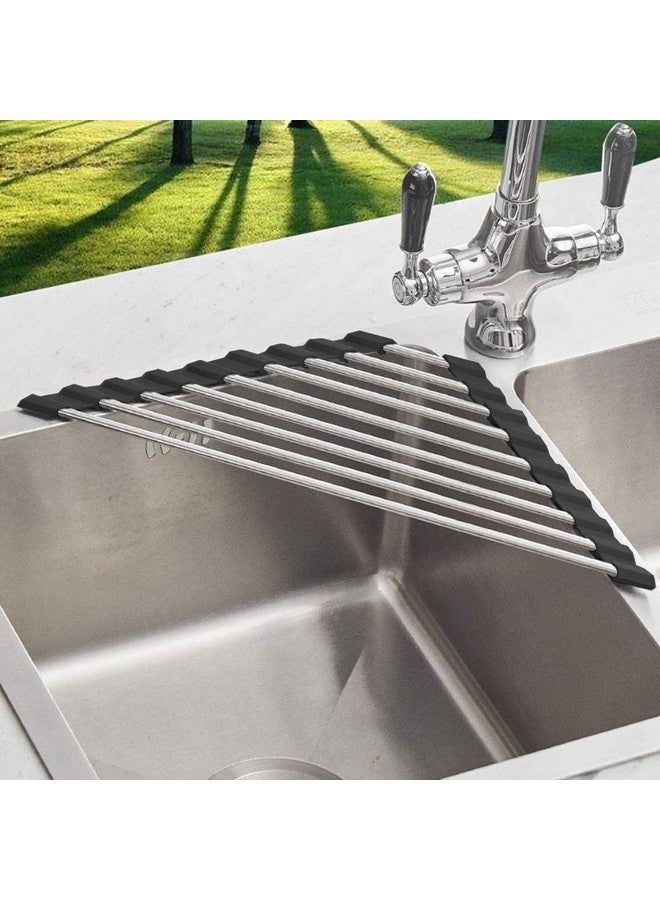 HARI® SUS304 Stainless Still Dish Drying Rack Over Sink Corner Dish Rack Kitchen Gadget Tool Sink Caddy Corner Sink Drainer (Black) - Image 1