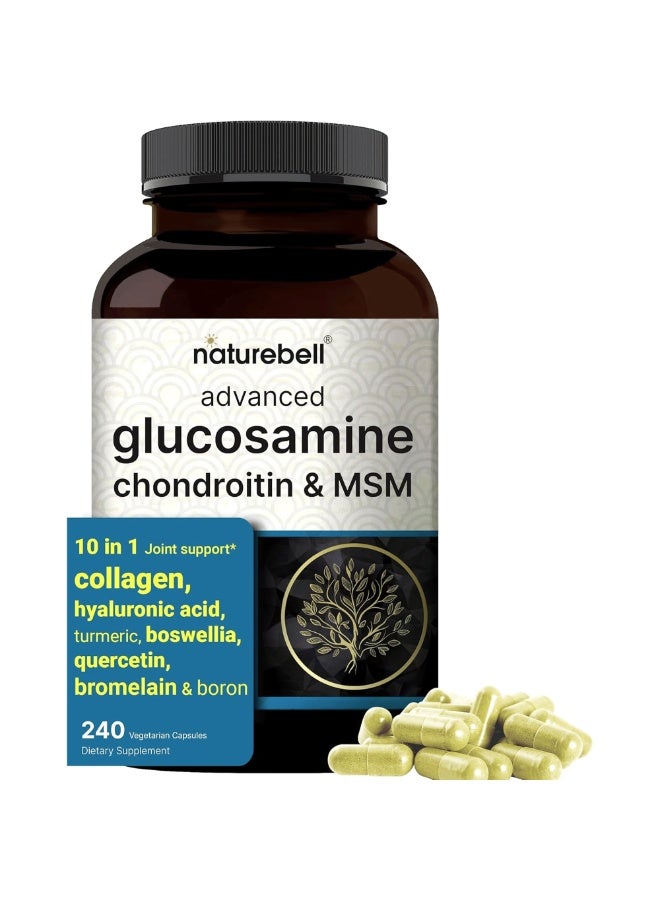 نايتشر بيل Advanced Glucosamine Chondroitin MSM Supplement – 10-in-1 Joint Support Complex with Collagen & Turmeric, 240 Capsules - Image 1