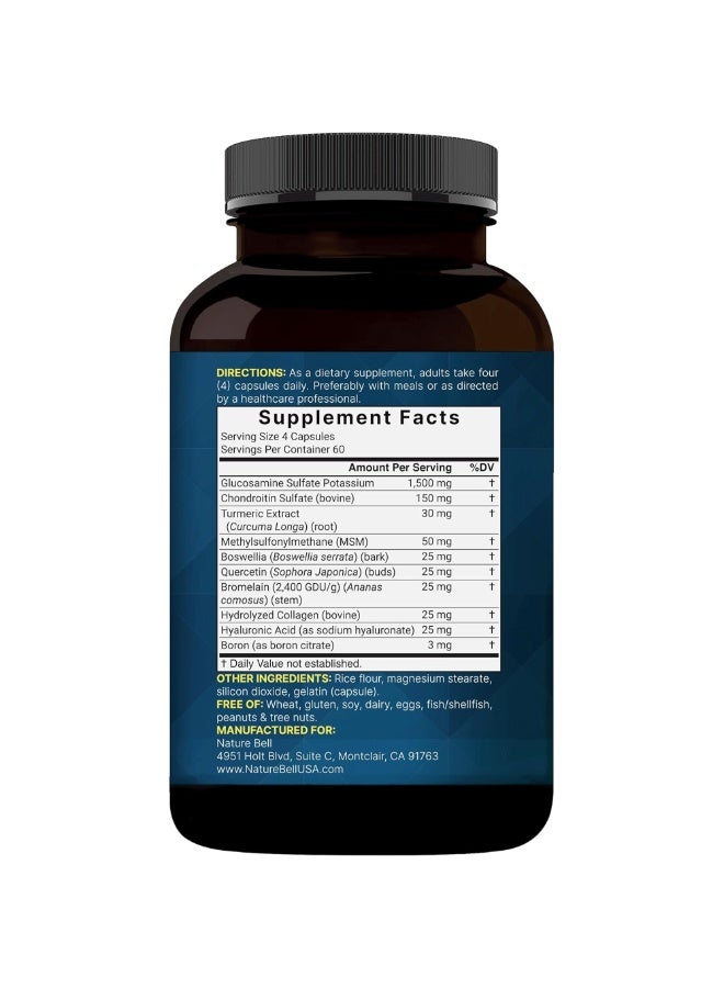 نايتشر بيل Advanced Glucosamine Chondroitin MSM Supplement – 10-in-1 Joint Support Complex with Collagen & Turmeric, 240 Capsules - Image 2