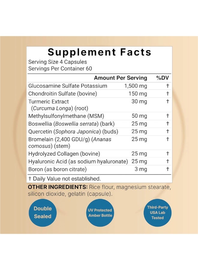 نايتشر بيل Advanced Glucosamine Chondroitin MSM Supplement – 10-in-1 Joint Support Complex with Collagen & Turmeric, 240 Capsules - Image 4