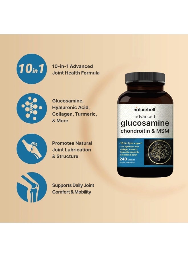 نايتشر بيل Advanced Glucosamine Chondroitin MSM Supplement – 10-in-1 Joint Support Complex with Collagen & Turmeric, 240 Capsules - Image 4