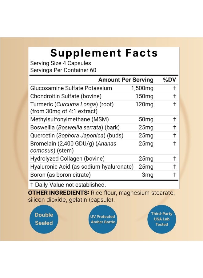 نايتشر بيل Advanced Glucosamine Chondroitin MSM Supplement – 10-in-1 Joint Support Complex with Collagen & Turmeric, 240 Capsules - Image 2