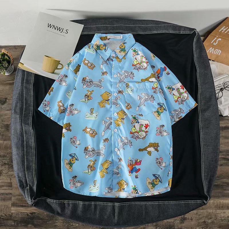 Vacation Short-Sleeved Floral Shirt Men'S And Women'S Summer Thin Trendy Brand Retro Loose Casual Trendy Shirt - Image 1