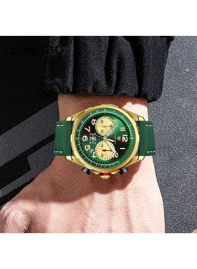 LONGBO 43mm Multi-Function Big-Dial Woven Strap Quartz Watch, 22mm Band, 3ATM Water Resistant, Outdoor Trend - Image 2