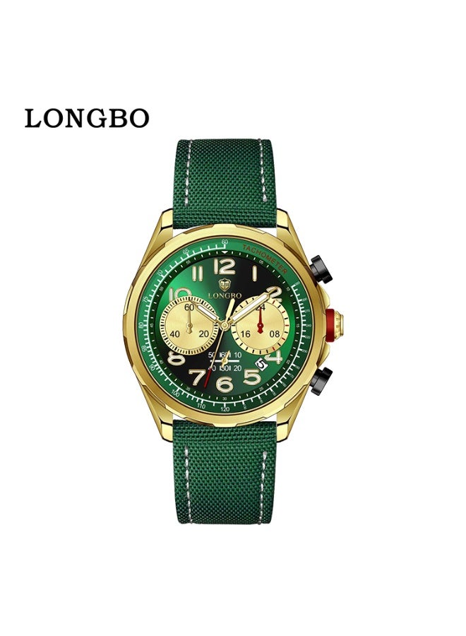 LONGBO 43mm Multi-Function Big-Dial Woven Strap Quartz Watch, 22mm Band, 3ATM Water Resistant, Outdoor Trend - Image 1