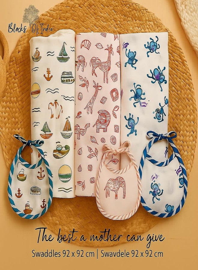 BLOCKS OF INDIA Organic Cotton Baby Muslin Cloth Hand Block Printed Swaddle - (92 x 92 Cm), Pack of 3(Blue,Green, Pink) (0-18 Months) - Image 5