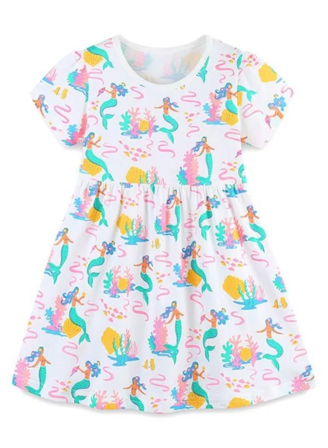 يونيكي White A-Line Crew Neck Printed Dress