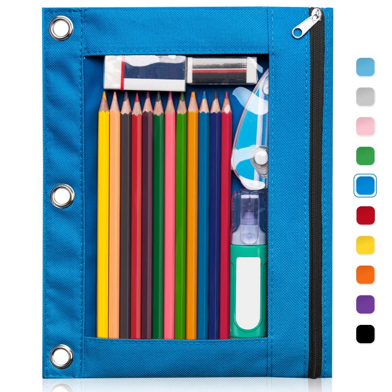Forvencer Pencil Pouch for 3 Ring Binder, Binder Pencil Pouch with Smooth Zipper, Clear Window Pencil Case for Binder, Big Capacity 3 Ring Binder Pencil Pouch with 3 Reinforced Grommets, Black - Image 1