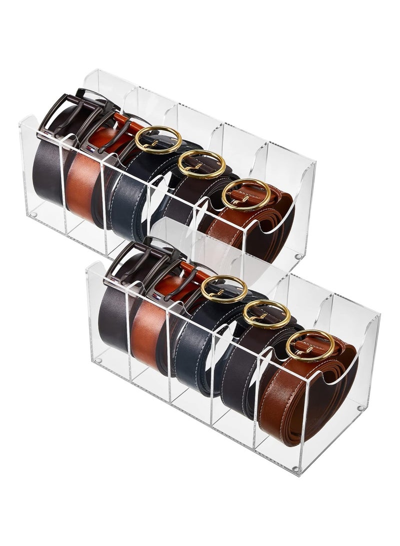 TPGP 2 Pieces Belt Organizer Clear Acrylic Belt Storage Holder 5 Compartments Belt Display Case Bow Tie Organizer Belt Container Storage Holder for Men Closet - Image 1