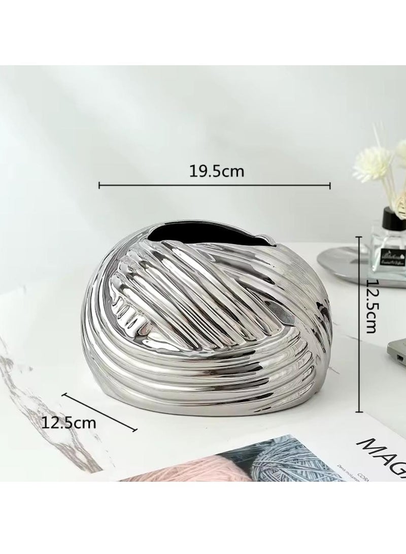 Liying Ceramic Rope Design Tissue Box Vanity Top Ceramic Abstract for Livinh room, Home Decor Shelf, Tissue Box Organizer (Silver) - Image 4