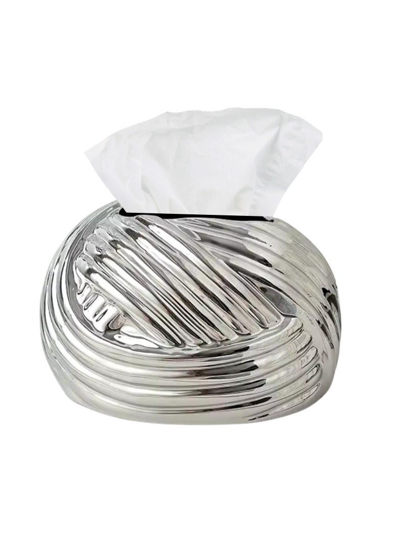Liying Ceramic Rope Design Tissue Box Vanity Top Ceramic Abstract for Livinh room, Home Decor Shelf, Tissue Box Organizer (Silver) - Image 1