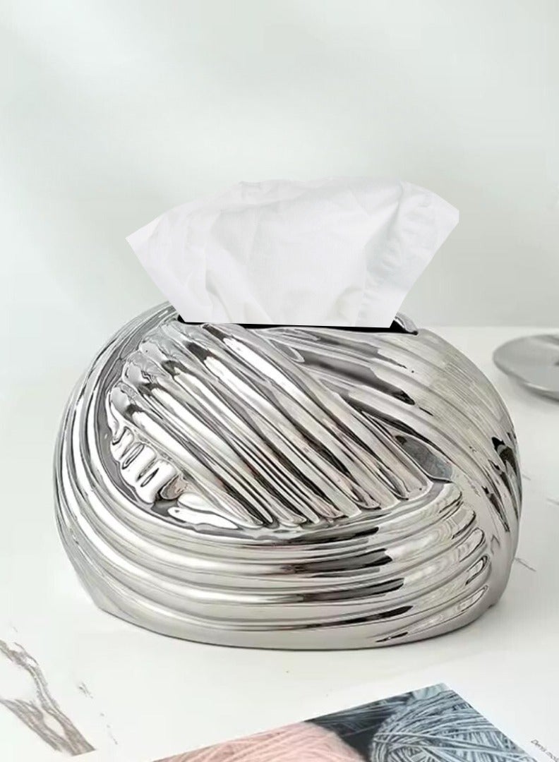 Liying Ceramic Rope Design Tissue Box Vanity Top Ceramic Abstract for Livinh room, Home Decor Shelf, Tissue Box Organizer (Silver) - Image 2