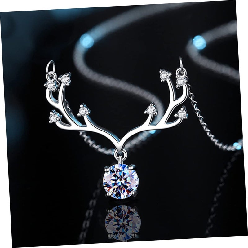 Silver Moissanite Antler Pendant Necklace For Women Fashion Clavicle Chain Jewelry Gift - Image 4