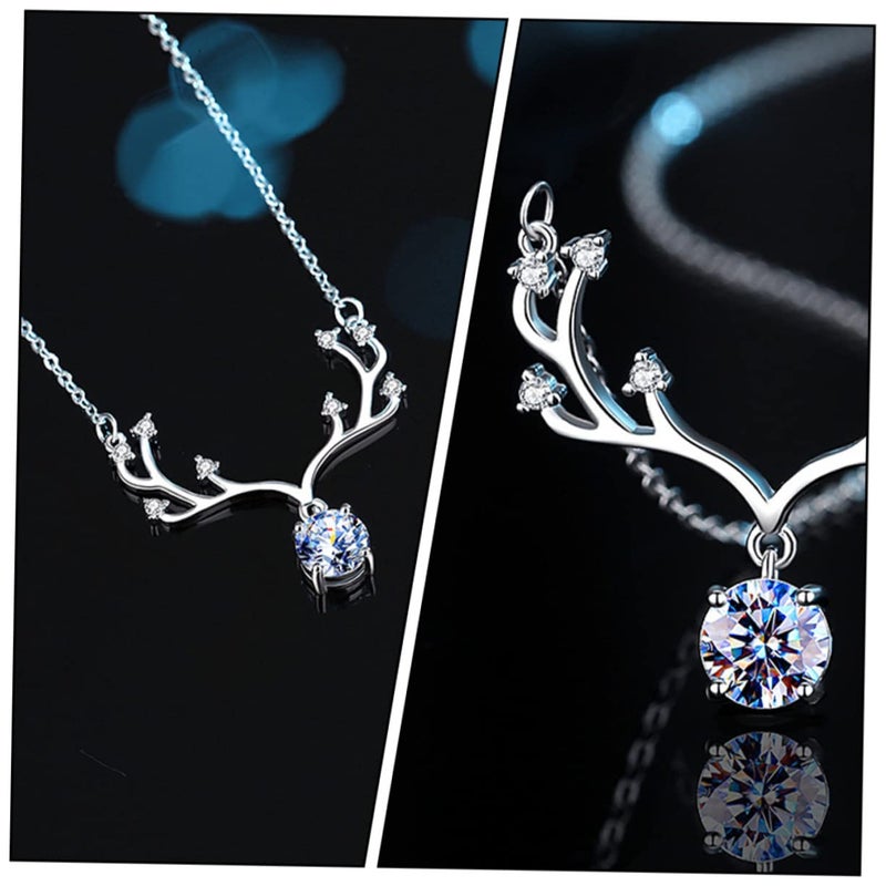 Silver Moissanite Antler Pendant Necklace For Women Fashion Clavicle Chain Jewelry Gift - Image 3
