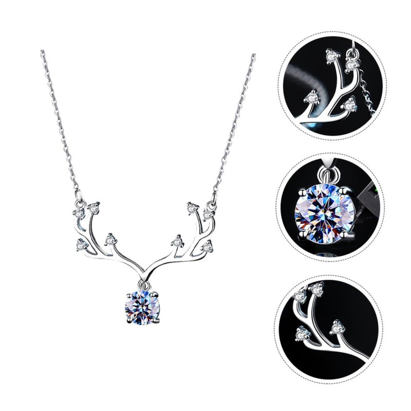 Silver Moissanite Antler Pendant Necklace For Women Fashion Clavicle Chain Jewelry Gift - Image 5