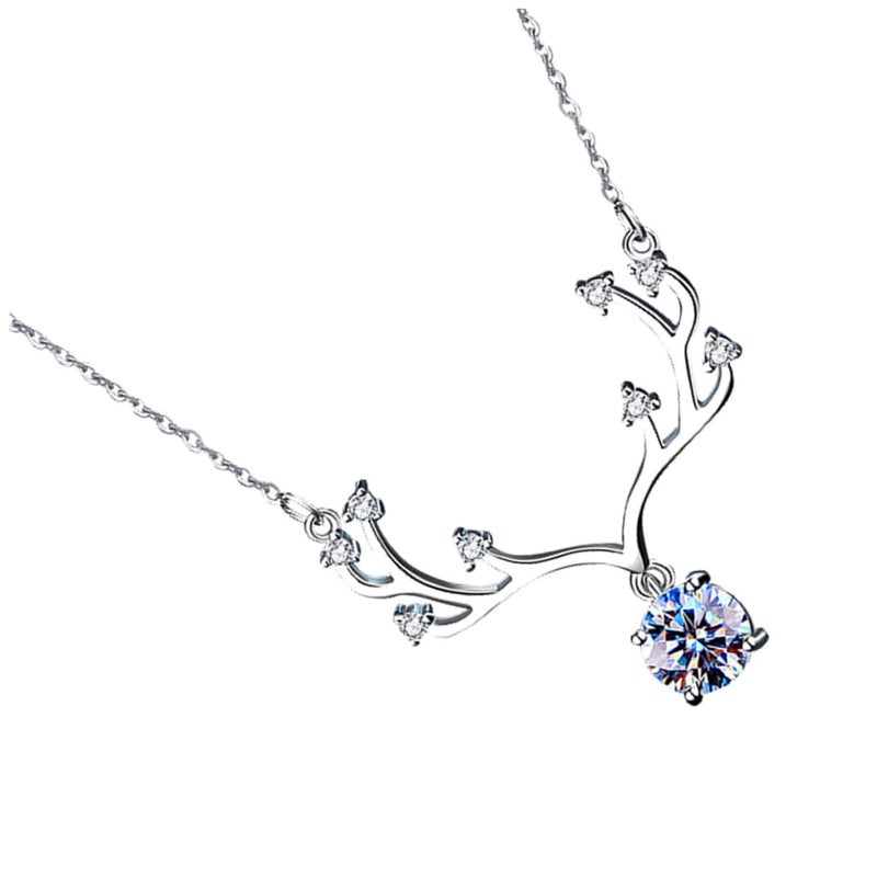 Silver Moissanite Antler Pendant Necklace For Women Fashion Clavicle Chain Jewelry Gift - Image 2