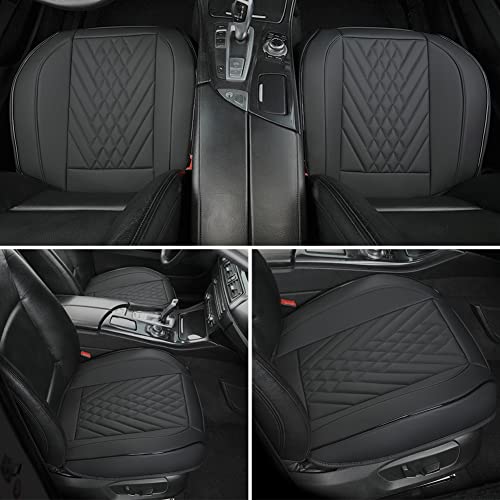 GIANT PANDA 2pcs Front Car Seat Covers Bottom Seat Covers, PU Leather Driver Car Seat Protectors Fits 95% of Vehicles, Wrapping Around The Bottom (Black) - Image 2
