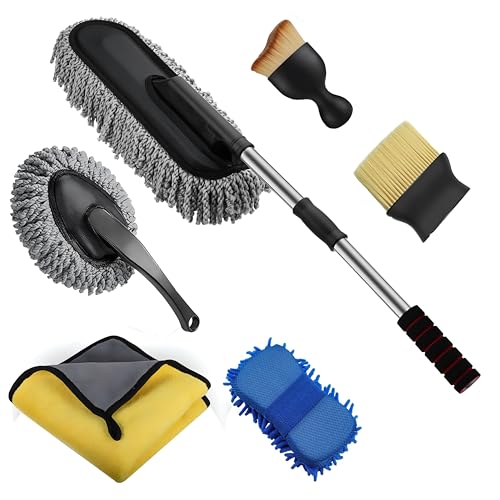 Wagzo- 6 Piece Microfiber Cleaning Kit Home,Long Handle Duster,Car Sponge,Cleaning Brush,Exteriror & Interiror Cleaning Cloth Car Ac Vent Cleaner Brush All Car, Motorbike,SUVs Car Cleaning Accessories - Image 1