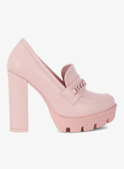 London Rag London Rag Women's Chunky Chain Link Heeled Loafers in Pink