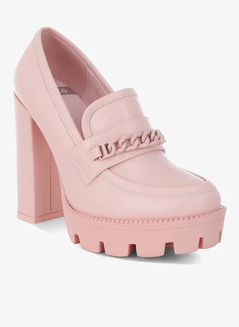 London Rag London Rag Women's Chunky Chain Link Heeled Loafers in Pink