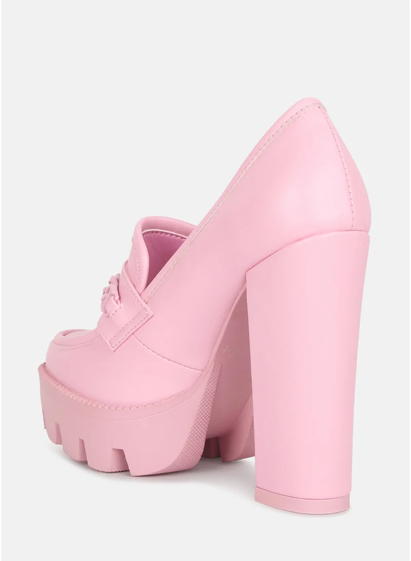 London Rag Pink London Rag Women's Chunky Chain Link Heeled Loafers in Pink for Women | Best Price UAE
