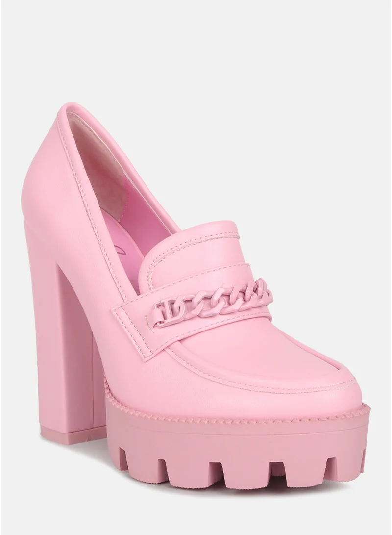 London Rag Pink London Rag Women's Chunky Chain Link Heeled Loafers in Pink for Women | Best Price UAE