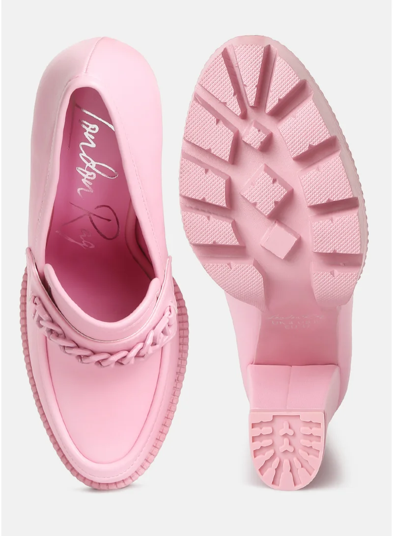 London Rag Pink London Rag Women's Chunky Chain Link Heeled Loafers in Pink for Women | Best Price UAE