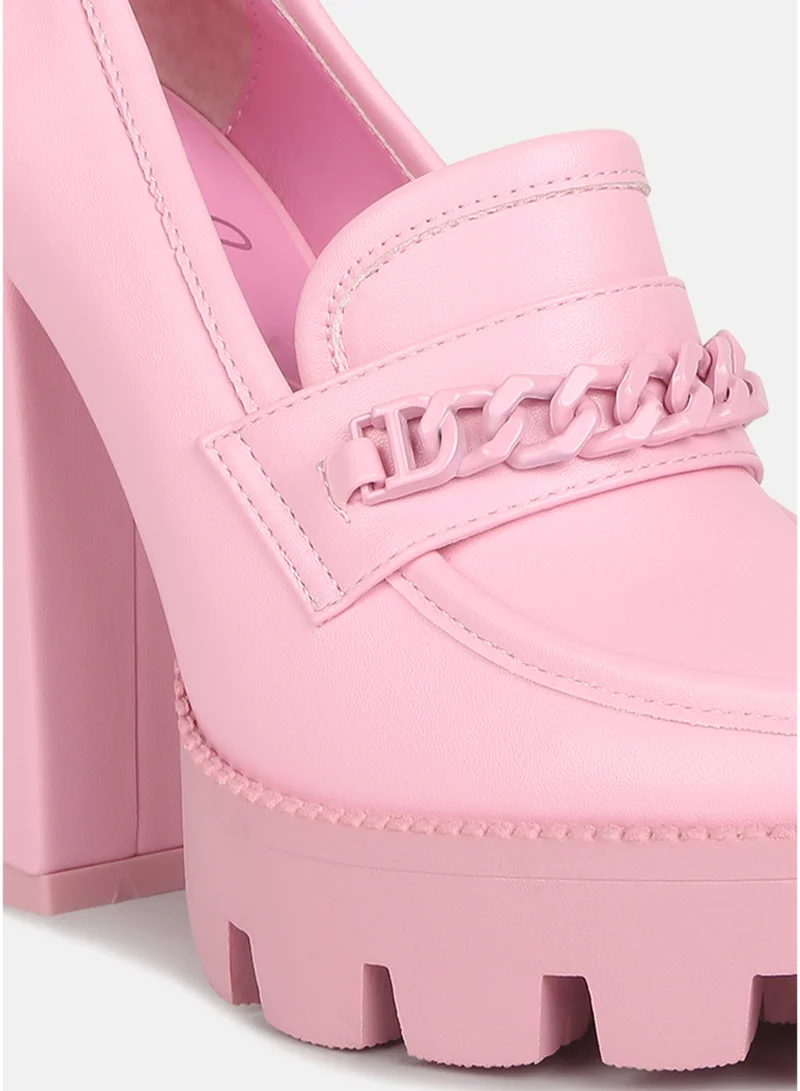 London Rag Pink London Rag Women's Chunky Chain Link Heeled Loafers in Pink for Women | Best Price UAE