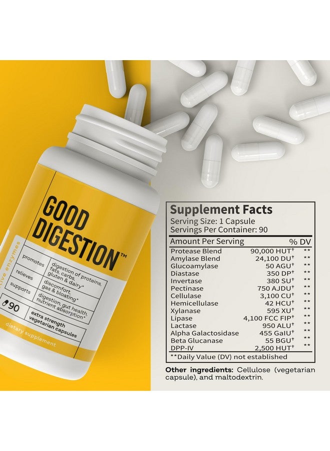 Good Digestion - Extra Strength Digestive Enzymes | All-in-One Formula | Fast Bloating & Gas Relief | Digestion Relief for Carbs, Fat, Protein, Gluten, Dairy | Supports Gut Health | 90 Capsules - Image 4