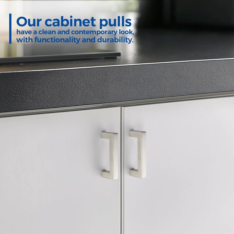 JOY DECOR 8 Pack Cabinet Handles,3 Inch Brushed Nickel Cabinet Pulls,Kitchen Cabinet Handles Square Drawer Pulls Stainless Steel Drawer Hardware Handles, 76mm Hole Centers - Image 4