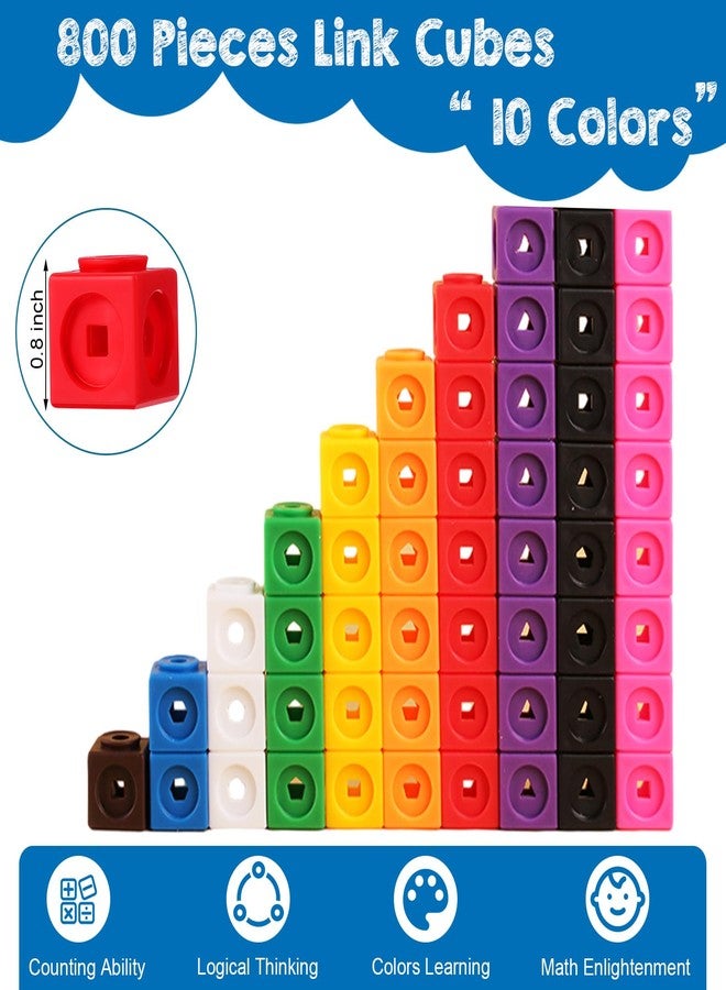 Poen 800 Pcs Linking Cubes for Math Counting Blocks Colorful Manipulatives Cubes Toy Connecting Blocks Education Learning Math Construction Toy for Kids Ages 4-8 Stem Activity - Image 3